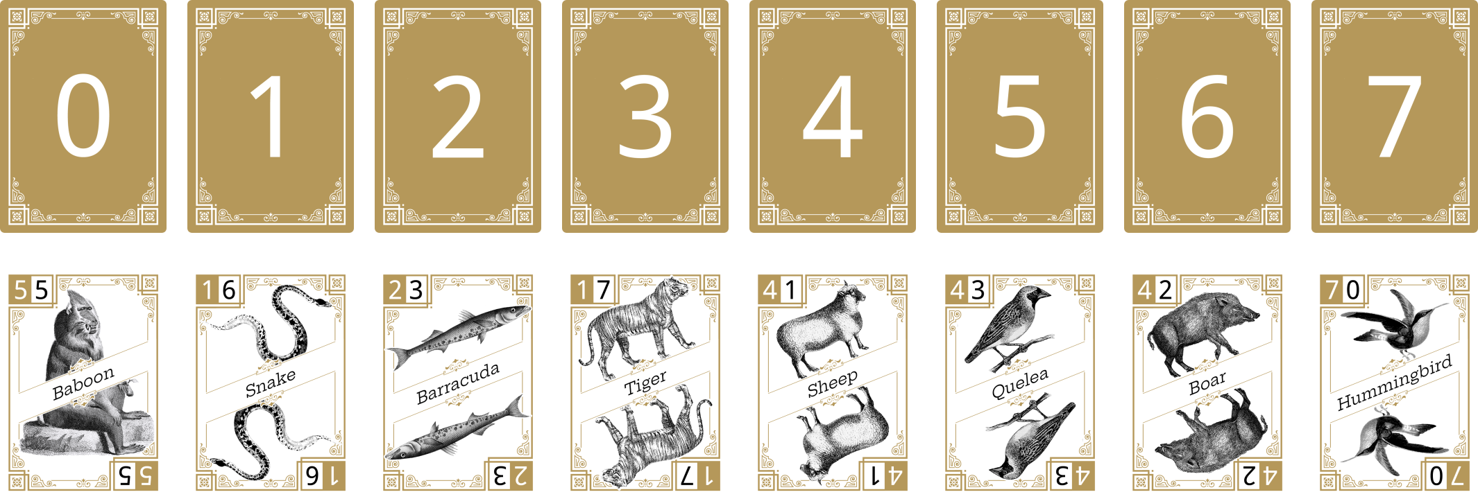 Number cards form the Menagerie deck